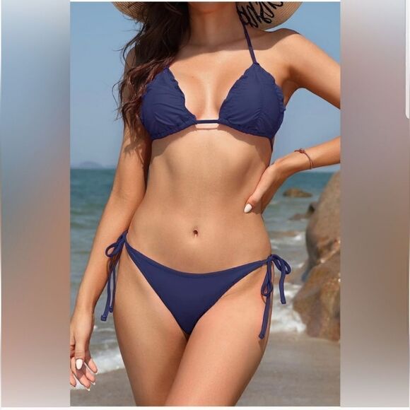 NWT SHEKINI Women's Halter Bikini Ruched 2 PC Swimsuit Tie Side Set - Picture 5 of 12